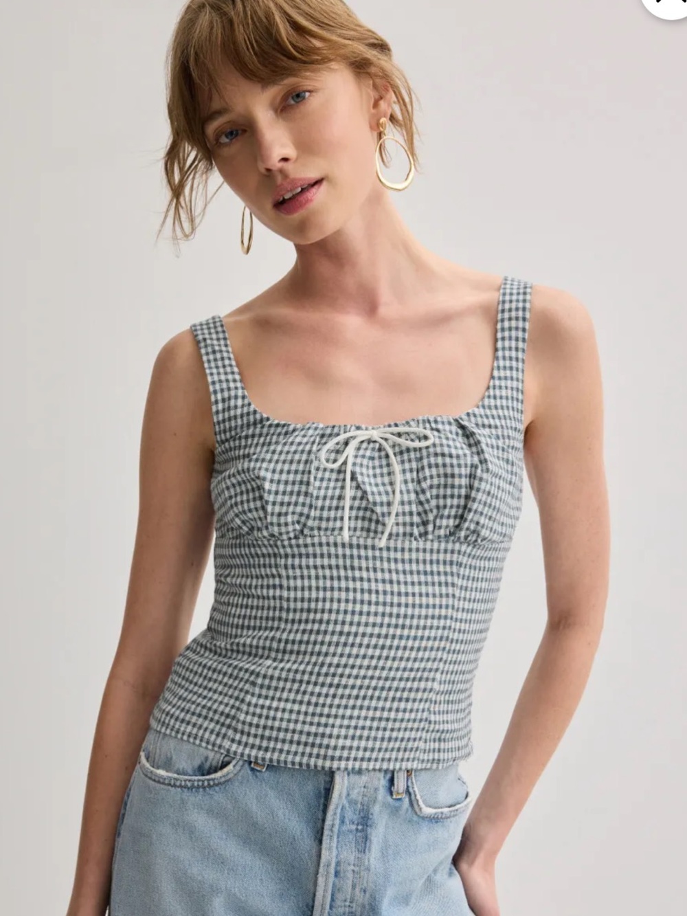 Reformation Gingham Balia Linen Sleeveless Top Size 4